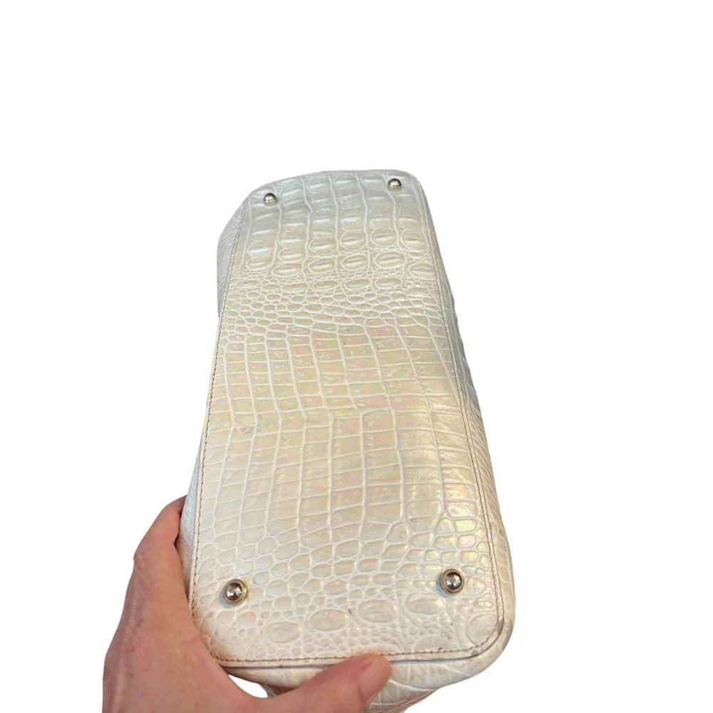 Brahmin Duxbury Satchel Iridescent Cream Croc Embossed Leather Handbag